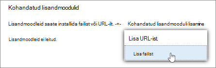 Käsk Lisa failist kohandatud lisandmoodulite üleslaadimiseks Outlookis