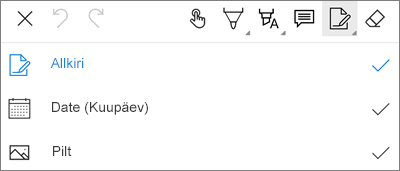 OneDrive for Androidi PDF-i märgistusteksti menüü