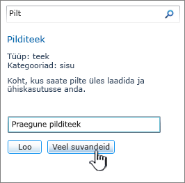 Pilditeegi loomise dialoogiboks, kus on esile tõstetud nupp Veel suvandeid