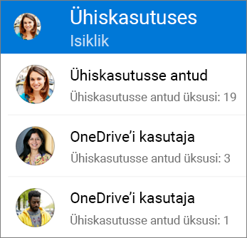Ühiskasutuses failide vaade OneDrive’i rakenduses Androidi jaoks