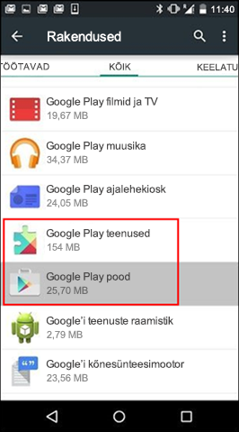 Google Play poe rakenduse vahemälu tühjendamine