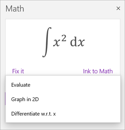 Sample equation showing solution options for derivatives and integras