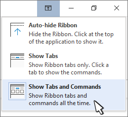 Show tabs and commands button