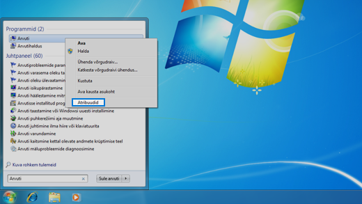 Juhtpaneel opsüsteemis Windows 7.