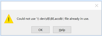 Ei saanud kasutada 'path to database.accdb'; fail on juba kasutusel.