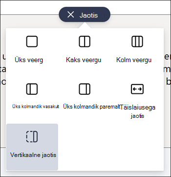 Vertical section highlighted in list of section types