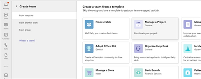 Screenshot showing the Manage a Project team template