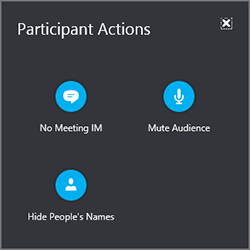 Select Participant actions to mute everyone, hide people's names, or turn off the IM window.
