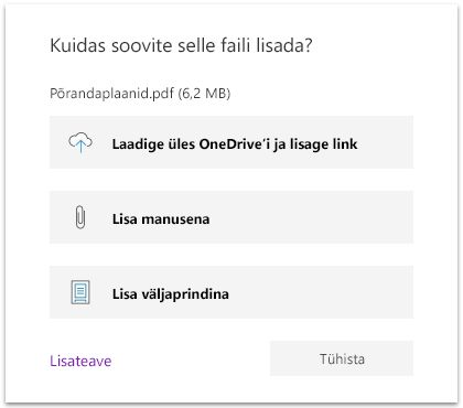 Faili suvand Lisa rakenduses OneNote for Windows 10