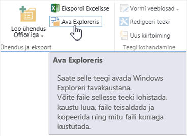 SharePoint 2016 käsk „Ava Exploreris” opsüsteemis IE11