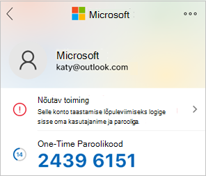 Screenshot that shows the Microsoft Authenticator one-time password code.