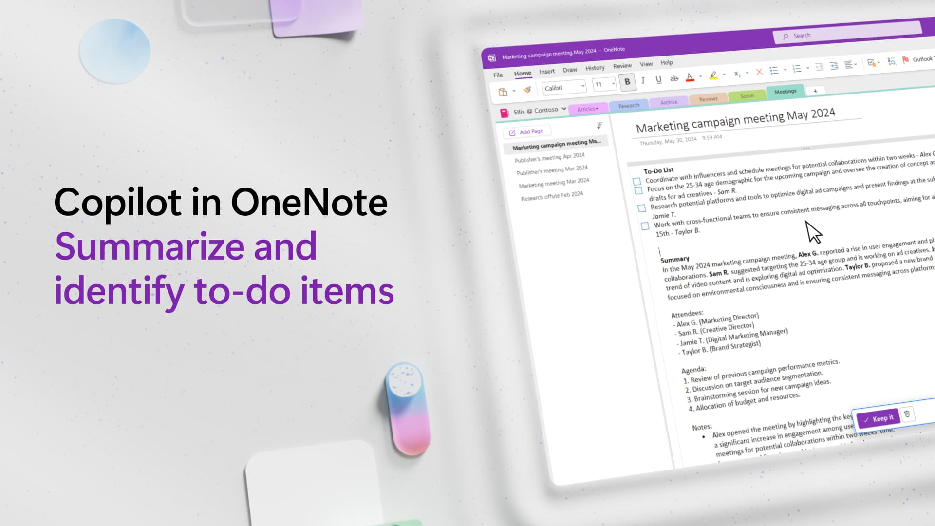 Video „Ülesannete kokkuvõtete tegemine ja tuvastamine Copilotiga OneNote'is“