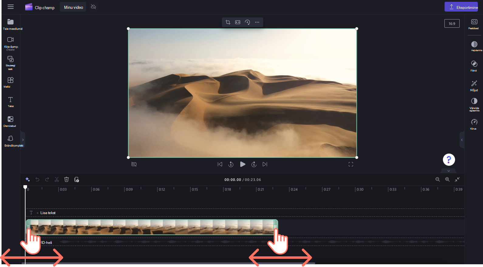 Pilt, kus kasutaja kärpib ajaskaalal videot.