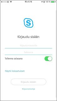 Skype for Businessin kirjautumisnäyttö iOS:ssä