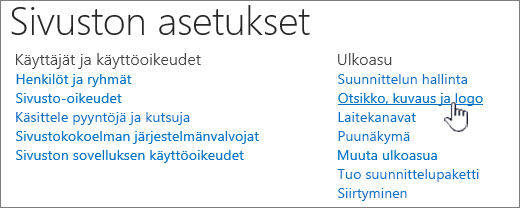 Sivuston asetukset, joissa otsikko, kuvaus, logo valittuna