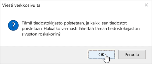 Vahvistusvalintaikkuna, kun kirjasto poistetaan