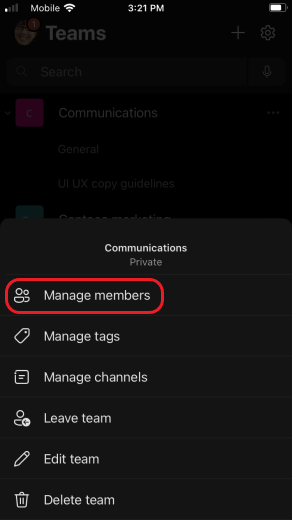 iOS:n tiimin jäsenten hallinta
