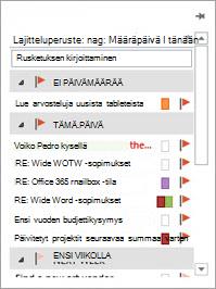 Tarkastele tehtäviä osoittamalla siirtymispalkin Tehtävät-kohtaa