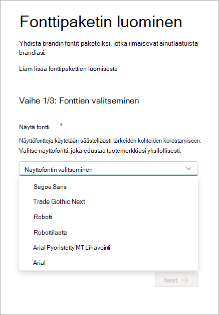 näyttökuva fonttipaketin luomisesta