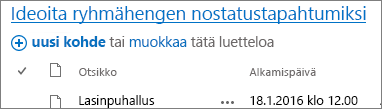 Luettelo-verkko-osa, jossa nuoli osoittaa otsikon linkkiin.