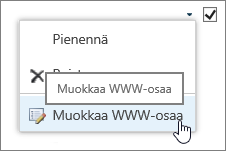 Verkko-osan muokkausvalikko korostettuna