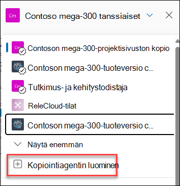 Näyttökuva uuden Copilot-agentin luomisesta keskusteluruudusta