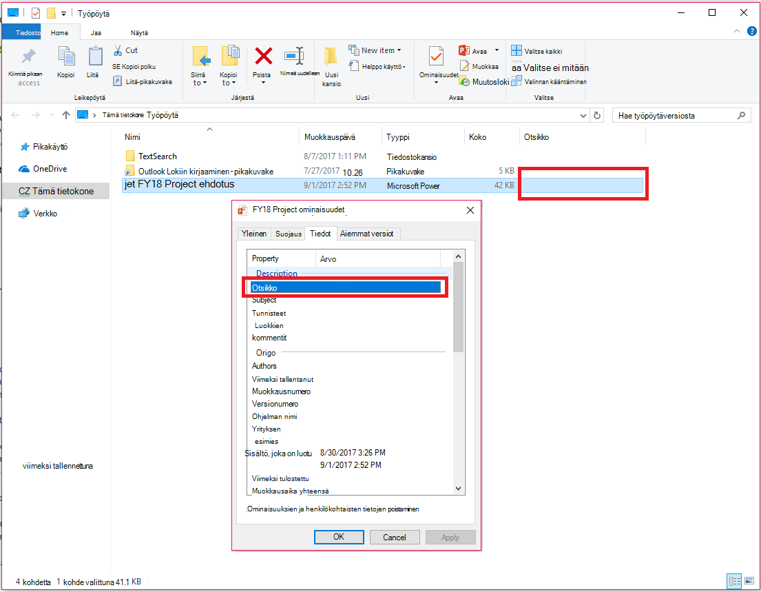 Office-asiakirjan ominaisuudet Windowsin Resurssienhallinnassa
