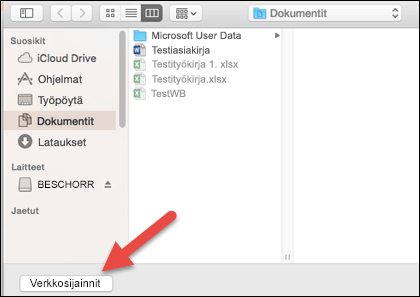 Avaa tiedosto -valikko, jossa on Omassa Mac-tietokoneessa -näkymä.