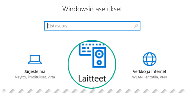 Windowsin asetukset-valintaikkunan Valitse laitteet -toiminto