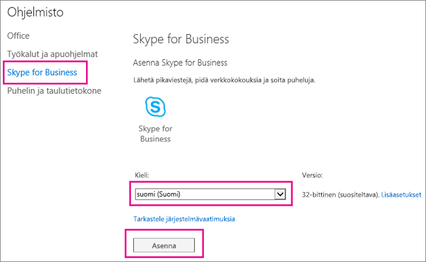 Valitse Skypen määritystoiminnon ensimmäisellä sivulla haluamasi kieli.