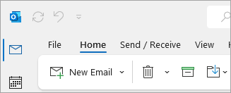 Näyttökuva perinteisestä Outlookin valintanauhasta, jossa on tiedosto välilehden asetuksissa.