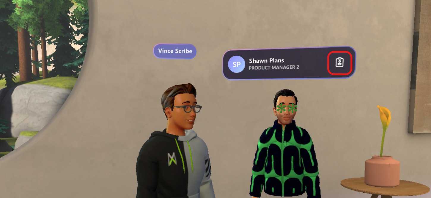Näyttökuva, jossa näkyy, mistä voit valita yhteystietokortin avatarin yläpuolella