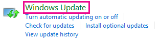 Windows 8:n Windows Update -linkki Ohjauspaneelissa