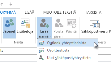 Lisää jäseniä Outlook-yhteystiedoista