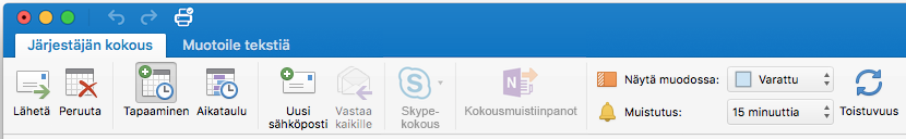 Kokous-valintanauhan Skype-kokous ei käytössä