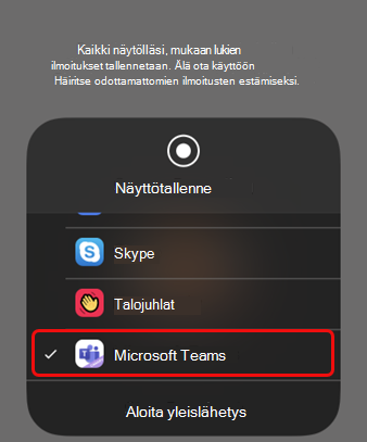 Valitse iOS:ssä Teams