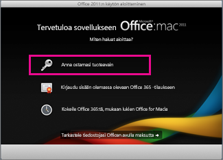 Office for Macin aktivointinäyttö