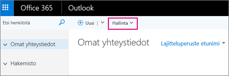 Kuva siitä, miltä Henkilöt-sivu näyttää Outlookin verkkoversiossa