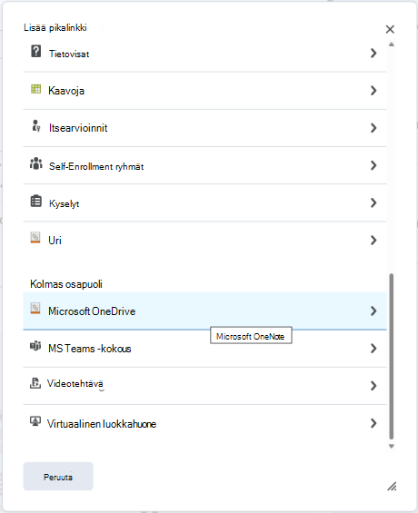Liitä OneDrive-tiedosto tehtävään Käyttämällä Brightspace Assignment Quicklink Attach -valikkoa.