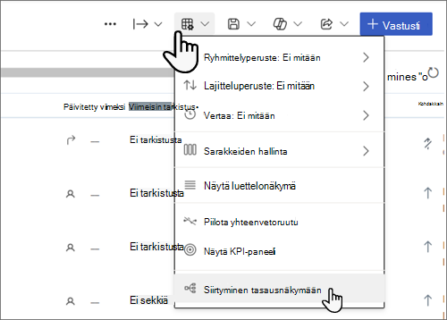 Näyttökuva Näytä asetukset -valikosta, jossa Siirry tasausnäkymään on valittuna.