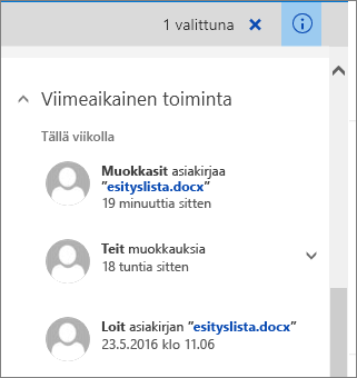 Viimeaikaisen toiminnan luettelo