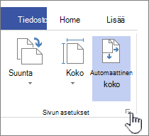 Napsauta Sivun asetukset -osan kulmassa olevaa kuvaketta