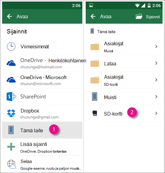 Office for Android SD kortti