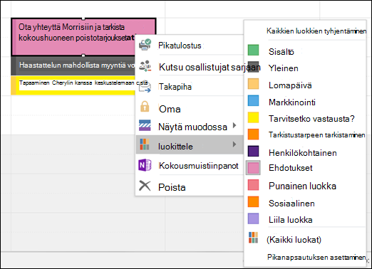 Väriluokan määrittäminen kalenterin tapaamiselle, kokoukselle tai  tapahtumalle - Microsoft-tuki