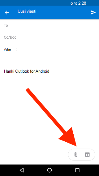 Paperiliitin-kuvake Outlook for Androidissa tiedoston liittämistä varten