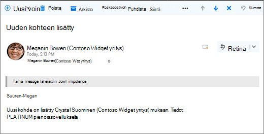 Sähköpostiviestit, jotka Microsoft Flow viestin muuttaessa