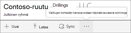 SharePoint Onine-tiedostokirjasto-valikko