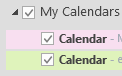 Kalenterit näkyvät kohdassa Omat kalenterit. Valitse näytettävien kalenterien valintaruudut.