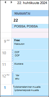 OOF Outlookin kalenteri värissä päivityksen jälkeen