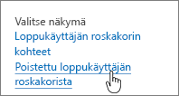 SharePoint 2013:n roskakori poistaminen käyttäjältä korostettuna